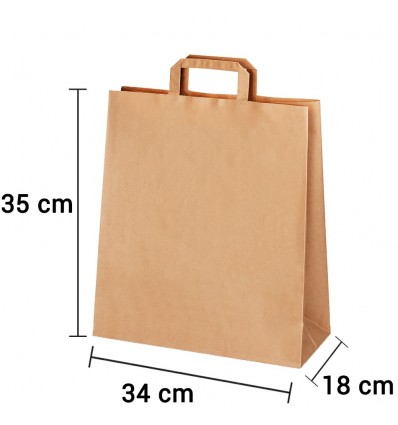 Bolsa de papel kraft marrón con asa plana de 34x18x35 cm personalizada