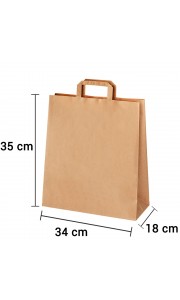 Bolsa de papel kraft marrón con asa plana de 34x18x35 cm