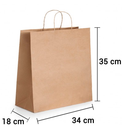 Bolsa de papel kraft marrón con asa rizada de 34x18x35 cm personalizada