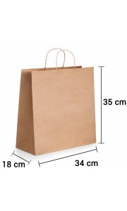 Bolsa de papel kraft marrón con asa rizada de 34x18x35 cm