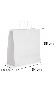 Bolsa de papel blanco con asa rizada de 34x18x35 cm