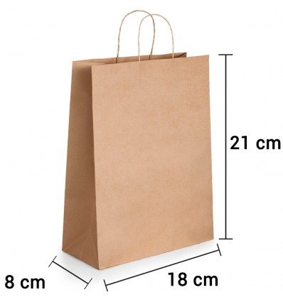 Bolsa de papel kraft marrón con asa rizada de 18x8x21 cm personalizada