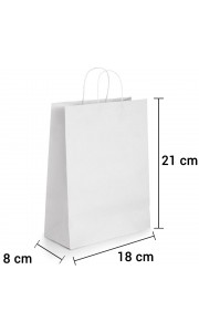 Bolsa de papel blanco con asa rizada de 18x8x21 cm