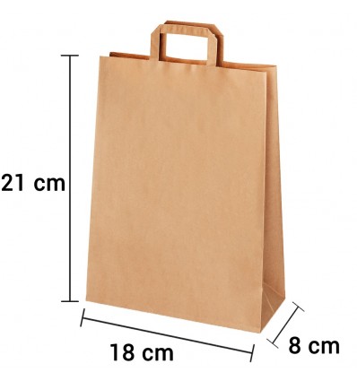 Bolsa de papel kraft marrón con asa plana de 18x8x21 cm personalizada