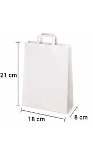 Bolsa de papel blanco con asa plana de 18x8x21 cm
