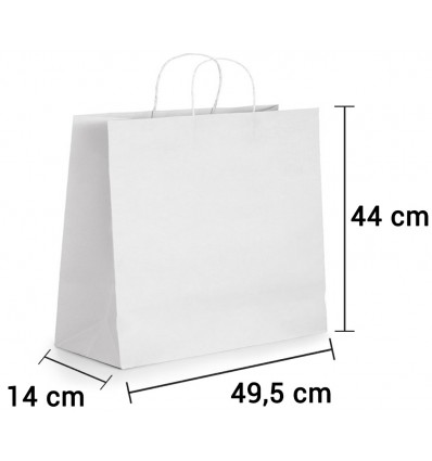Bolsa de papel blanco con asa rizada de 49,5x14x44 cm personalizada