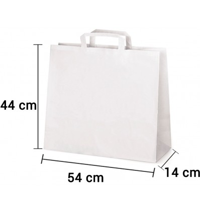 Bolsa de papel blanco con asa plana de 54x14x44 cm personalizada