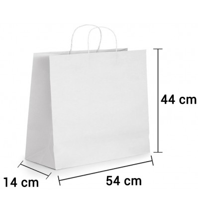 Bolsa de papel blanco con asa rizada de 54x14x44 cm personalizada
