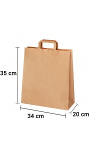 Bolsa de papel kraft marrón con asa plana de 34x20x35 cm