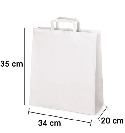 Bolsa de papel blanca con asa plana de 34x20x35 cm personalizada