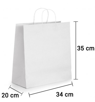 Bolsa de Papel Blanca con asa rizada de 34x20x35 cm personalizada