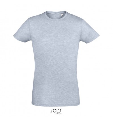 Camiseta ajustada de algodón Sol's Regent Fit 150 con logo Color Azul Cielo Jaspeado Vista Frontal