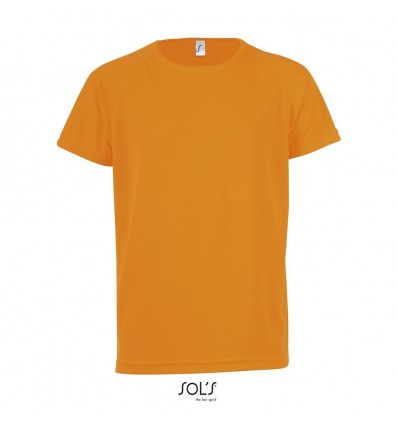 Camiseta niño transpirable para deporte Sol's Sporty 140 publicitaria Color Naranja Neón Vista Frontal
