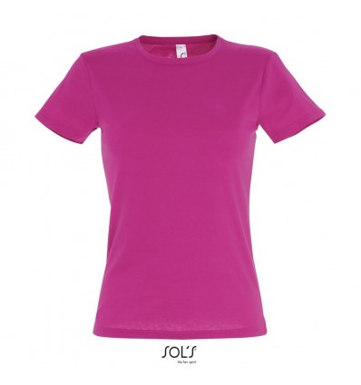 Camiseta de mujer mejor calidad-precio algodón Sol's Miss 150 barata Color Fucsia Vista Frontal