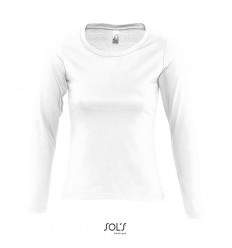 Camiseta blanca de mujer con manga larga Sol's Majestic 150 barata Color Blanco Vista Frontal