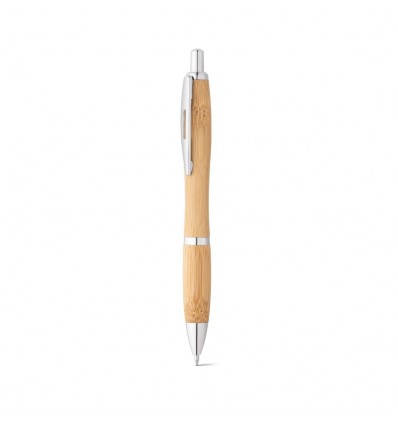 Bolígrafo de bambú con clip y detalles metálicos publicitario