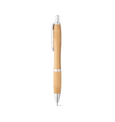 Bolígrafo de bambú con clip y detalles metálicos personalizado Color Natural
