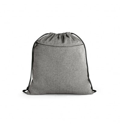 Mochila saco de algodón reciclado con bolsillo frontal personalizada Color Negro