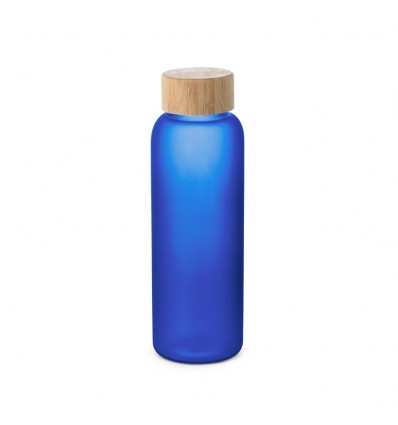 Botella de cristal mate con tapa de bambú 500 ml merchandising Color Azul royal