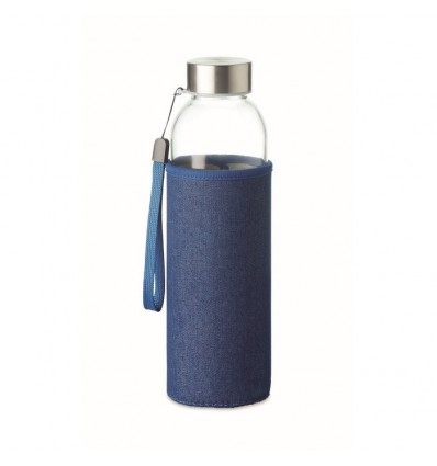 Botella cristal con funda de neopreno efecto denim 500 ml personalizada Color Azul
