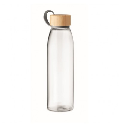Botella de cristal con tapa de bambú y agarre 500 ml personalizada Color Transparente