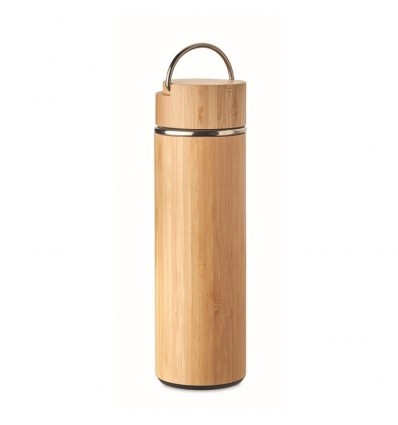 Termo de bambú y acero inoxidable con infusor 400 ml personalizado Color Madera