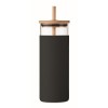 Vaso de cristal con funda y tapa con pajita de bambú personalizado Color Negro