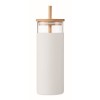 Vaso de cristal con funda y tapa con pajita de bambú barato Color Blanco