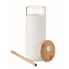 Vaso de cristal con funda y tapa con pajita de bambú para publicidad