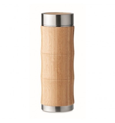 Termo de inox con tapa de bambú y infusor 350 ml personalizado Color Madera