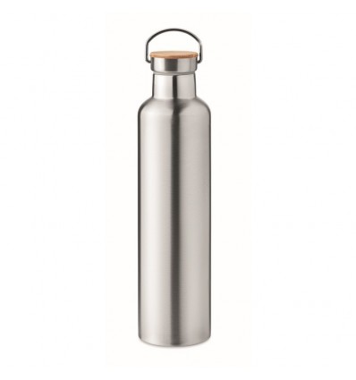 Botella 1L de acero inoxidable con tapa de bambú personalizada Color Plata Mate