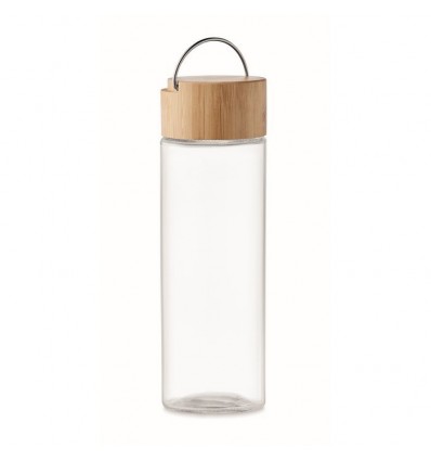 Botella de cristal con tapa de bambú con asa 500 ml publicitario