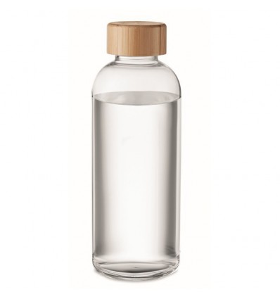Botella de vidrio con tapa de bambú 650 ml publicitaria