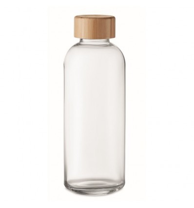 Botella de vidrio con tapa de bambú 650 ml personalizada Color Transparente