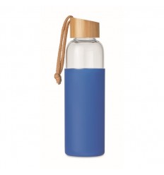 Botella de 500ml con funda silicona y tapón de bambú publicitaria