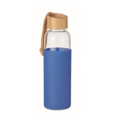 Botella de 500ml con funda silicona y tapón de bambú promocional Color Azul Royal