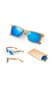 Gafas de sol de bambú con lente azul - UV400