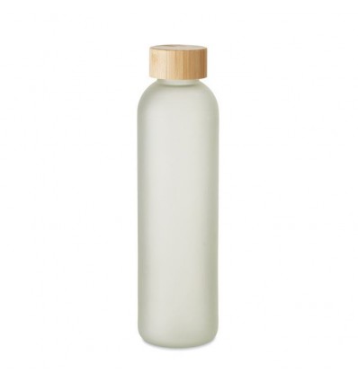 Botella de cristal para sublimar con tapa de bambú - 650 ml personalizada Color Blanco Transparente