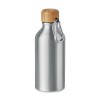 Botella de aluminio con tapa de bambú y mosquetón - 400 ml personalizada Color Plata Mate