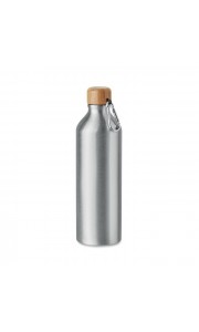 Botella de aluminio con tapa de bambú y mosquetón - 800 ml