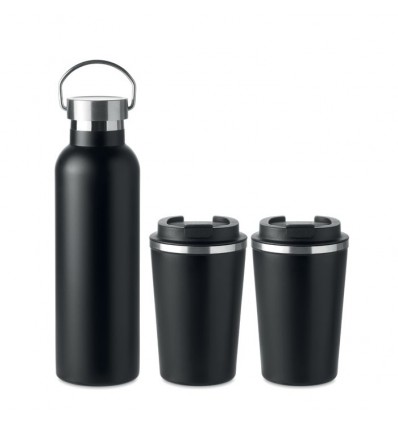 Set de botella con 2 vasos de acero inoxidable - 750 ml personalizado Color Negro