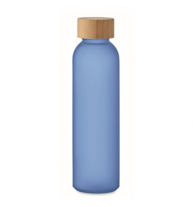 Botella de cristal opaco y tapa de bambú - 500 ml publicitaria Color Azul Transparente