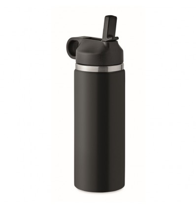 Botella de acero inox reciclado con pajita - 500 ml personalizada Color Negro