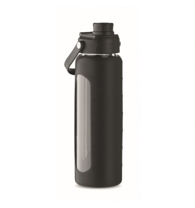 Botella de cristal con funda de silicona y tapa con asa - 750 ml personalizada Color Negro