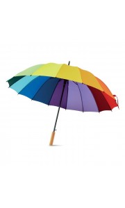 Paraguas arcoiris con mango de madera