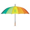 Paraguas arcoiris con mango de madera con logo