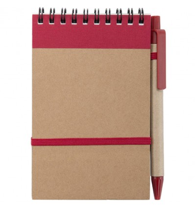 Libreta con anillas A6 con hojas rayadas y bolígrafo para merchandising Color Rojo