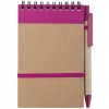 Libreta con anillas A6 con hojas rayadas y bolígrafo con logo Color Fucsia