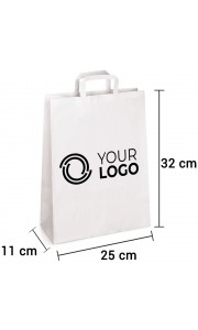 Bolsa de papel blanco con asa plana de 25x11x32 cm