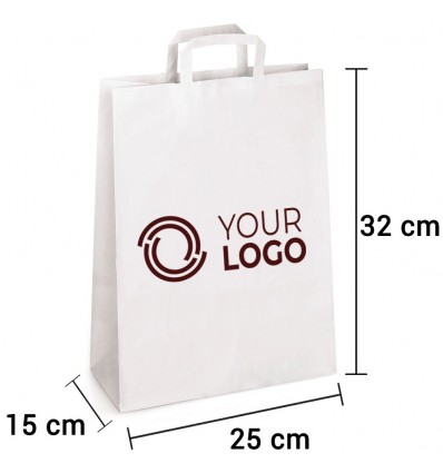 Bolsa de papel blanco con asa plana de 25x15x32 cm